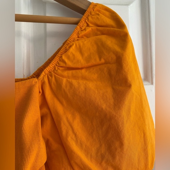 Zara Women’s Cropped Bubble Sleeve Orange Top Size M - Picture 3 of 5
